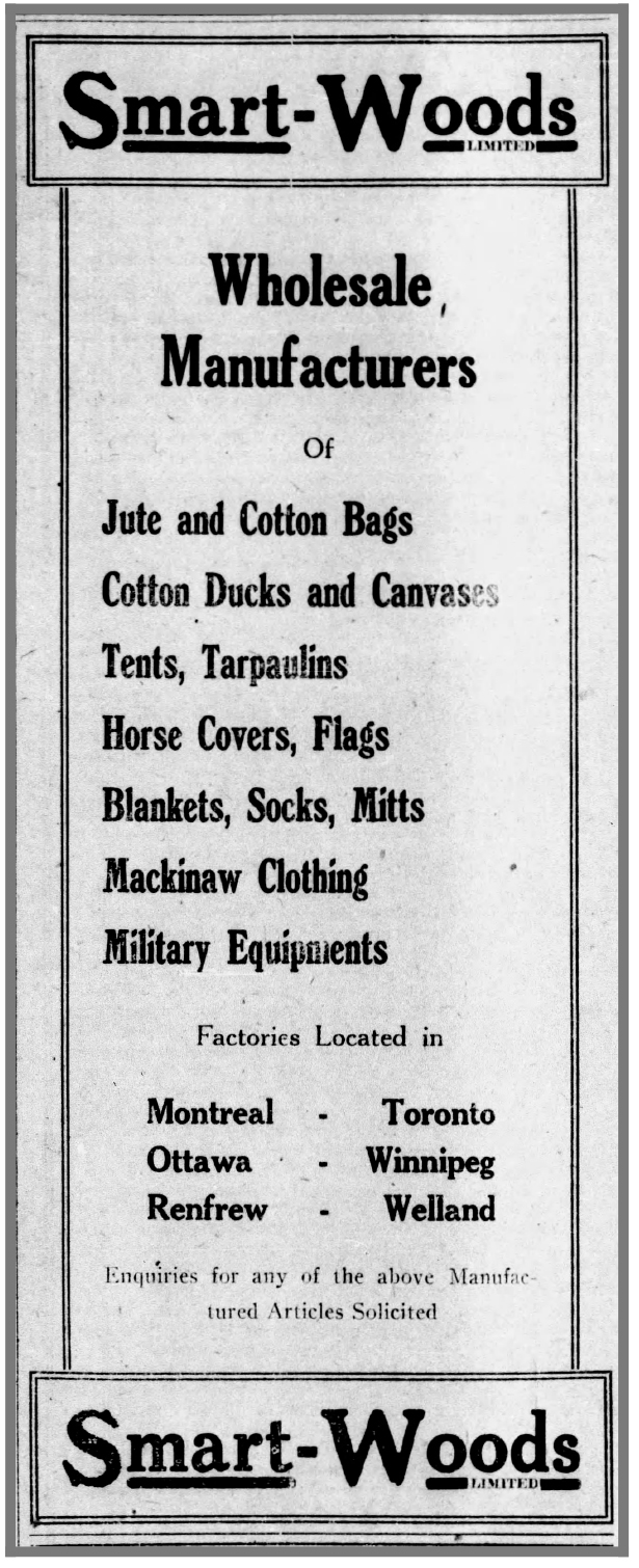 List of Smart-Woods products in January 1918 as advertised in the Montreal Gazette.