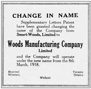 New company name Woods Manufacturing from Smart-Woods Limited